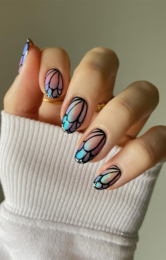 35 Trendsetting Nail Designs for the Season : Chrome Butterfly Wing Nails
