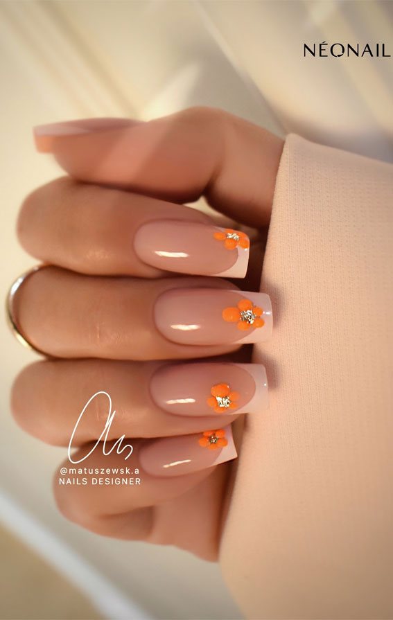 35 Trendsetting Nail Designs for the Season : Orange Blossom French Tips