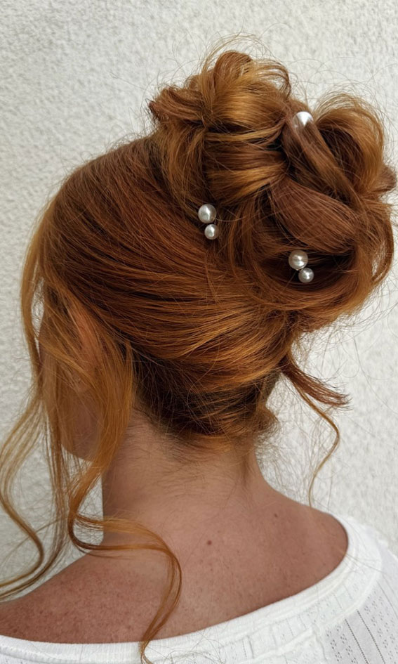 35 Creative Hairdos for Every Occasion : Cowboy Copper Messy Romantic High Updo