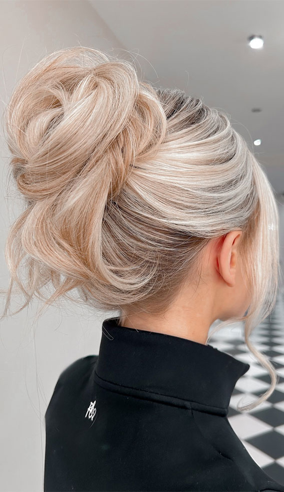 35 Creative Hairdos for Every Occasion : Soft Styling Effortless High Bun