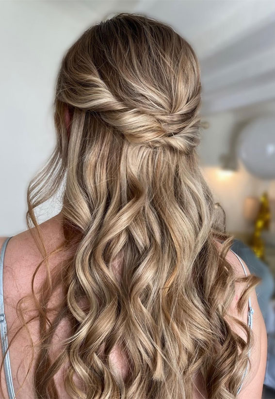 30 Stunning Bridesmaids Hairstyles for 2024 : Twisted Textured Half Up