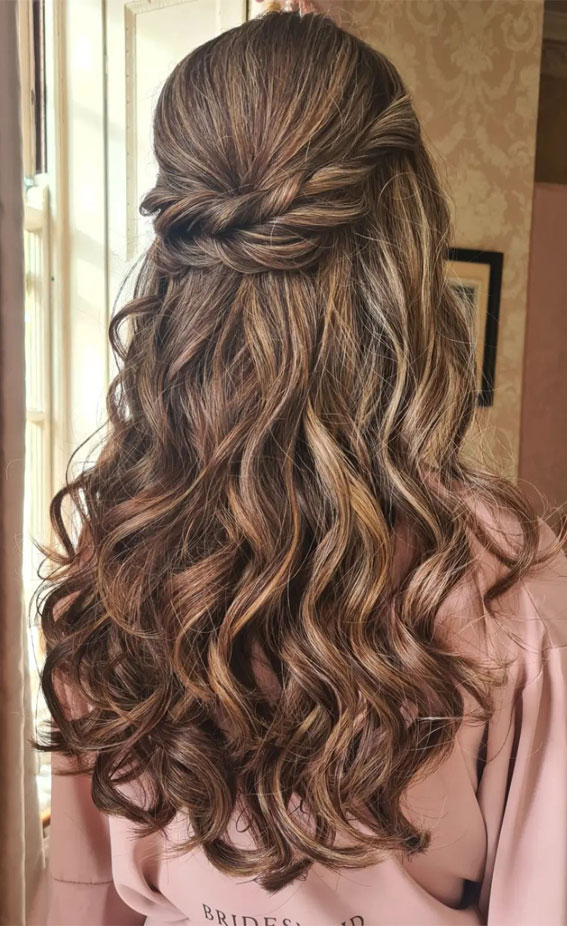 30 Stunning Bridesmaids Hairstyles for 2024 : Pull Back Braided Half Up