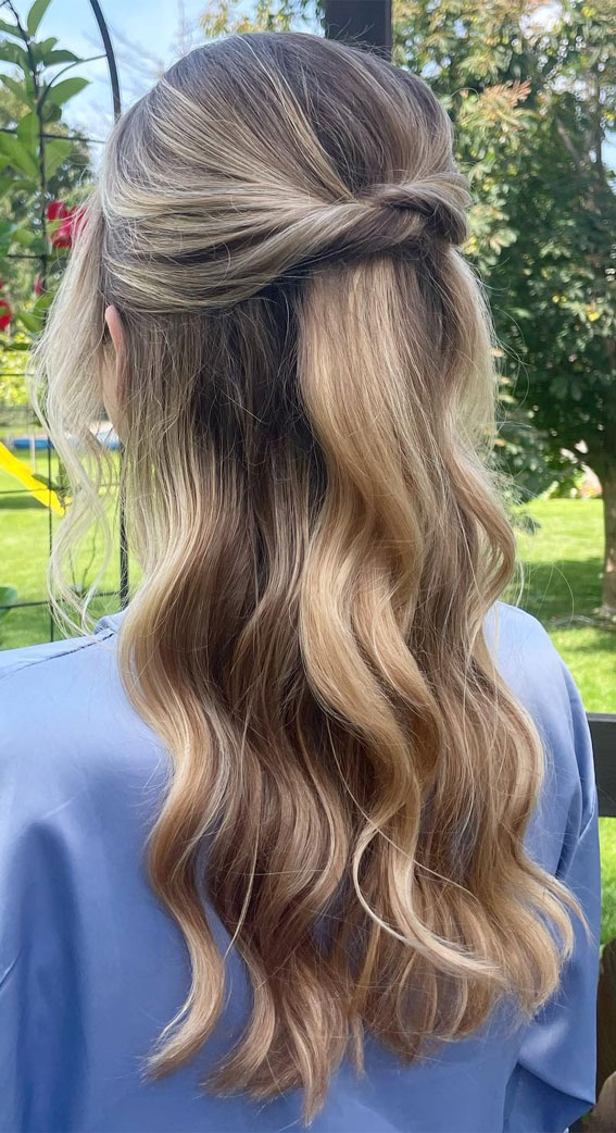 30 Stunning Bridesmaids Hairstyles for 2024 :  Pull Back Twisted Half-Up
