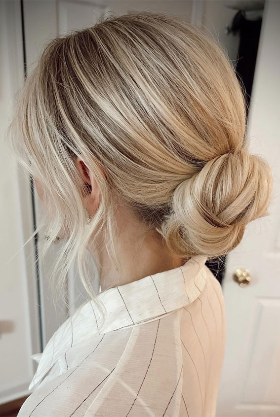 30 Stunning Bridesmaids Hairstyles for 2024 : Elegant Relaxed Low Bun