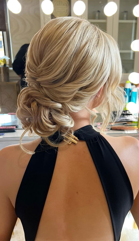 30 Stunning Bridesmaids Hairstyles for 2024 : Elegant Textured Low Updo