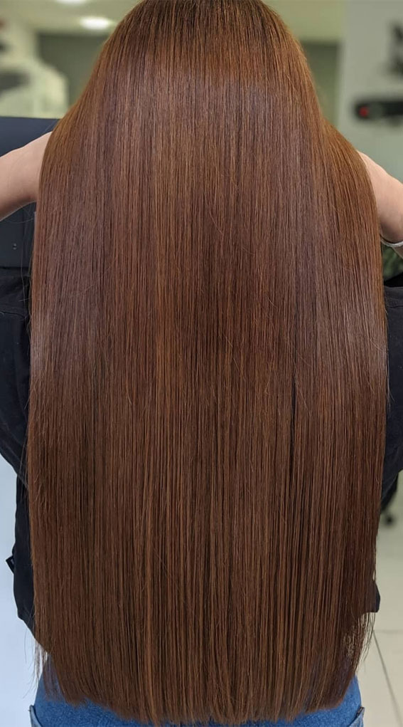 50 Examples of Blonde and Brown Hair to Help You Decide : Sleek Chestnut Long Hair