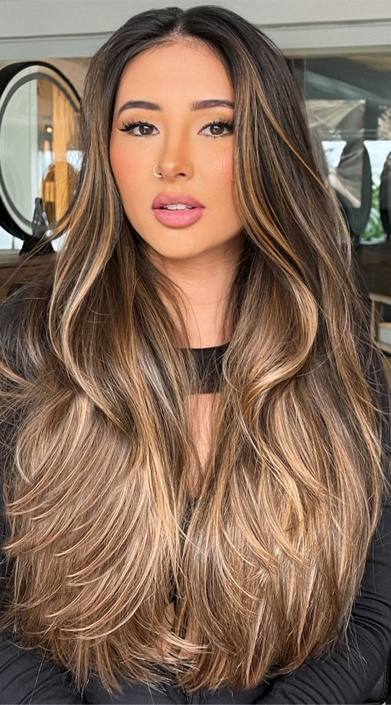 50 Examples of Blonde and Brown Hair to Help You Decide : Dark Hair with Honey Blonde Ends