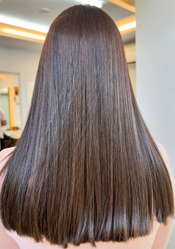 50 Examples of Blonde and Brown Hair to Help You Decide : Shiny Milk Chocolate Long Hair
