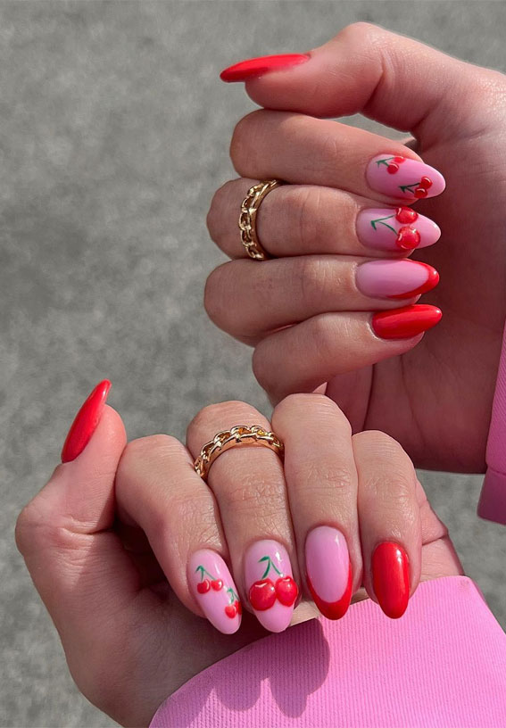 25 Cherry Nails That are Charming, Sweet & Stylish : Eye-Catching 3D Cherry Nails