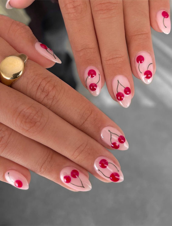 25 Cherry Nails That are Charming, Sweet & Stylish : 3D Cherry Subtle Nails