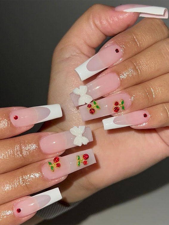 25 Cherry Nails That are Charming, Sweet & Stylish : Acrylic Nails with Cherry Accents