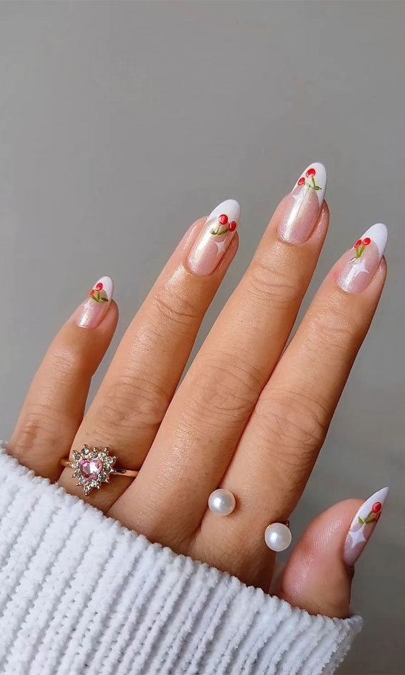 25 Cherry Nails That are Charming, Sweet & Stylish : White Tips Chrome Nails