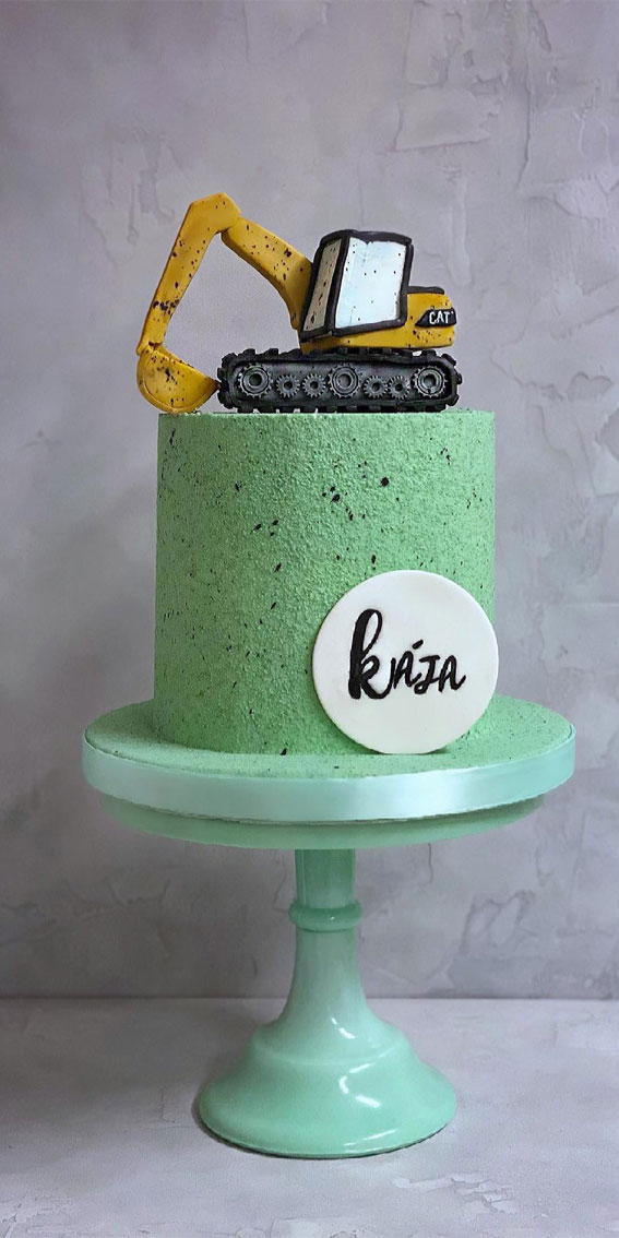 20 Digger-Themed Birthday Cake Ideas : Green Cake Topped with Digger