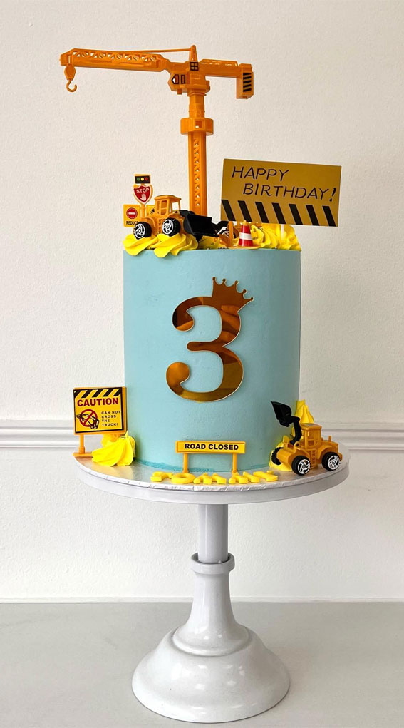 20 Digger-Themed Birthday Cake Ideas : Blue Construction Cake