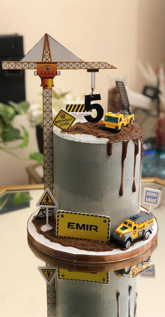 20 Digger-Themed Birthday Cake Ideas : Concrete-Inspired 5th Birthday Cake