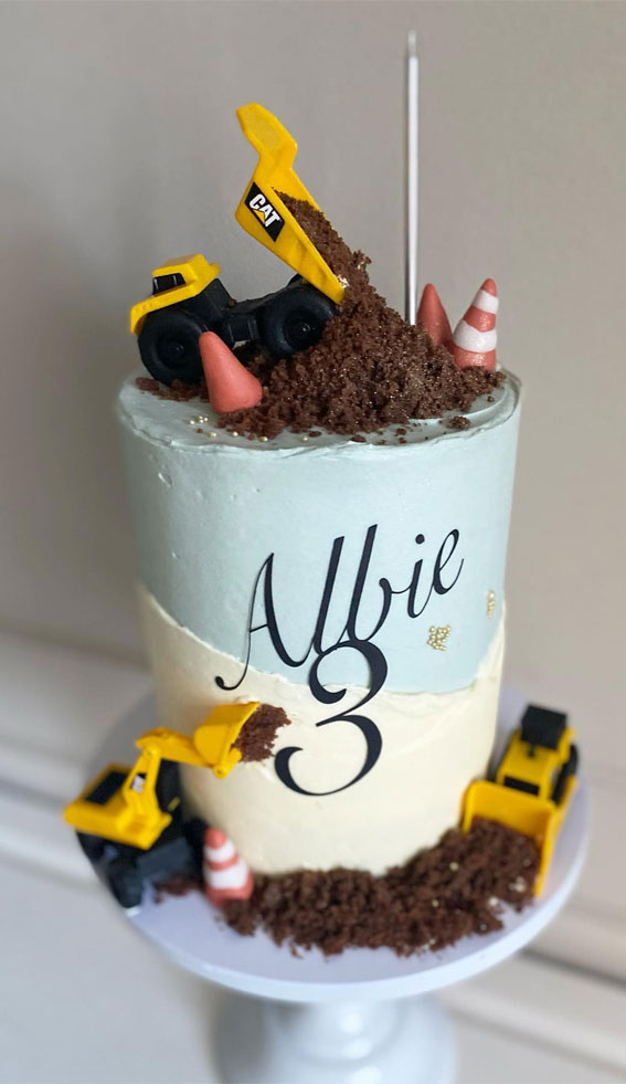 20 Digger-Themed Birthday Cake Ideas : Blue and White Digger Theme Cake