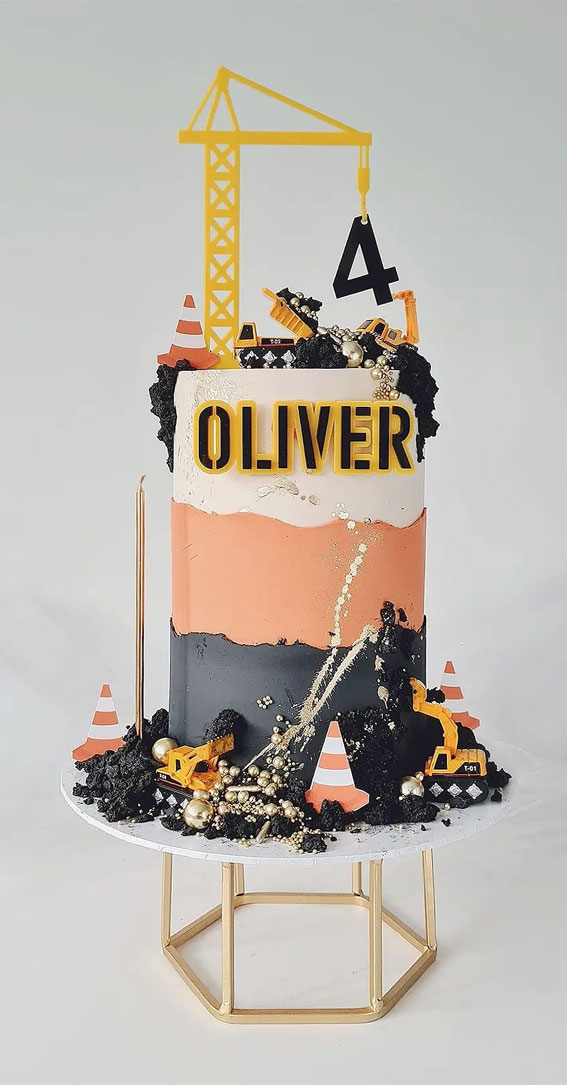 20 Digger-Themed Birthday Cake Ideas : Three Tone Digger Theme Cake