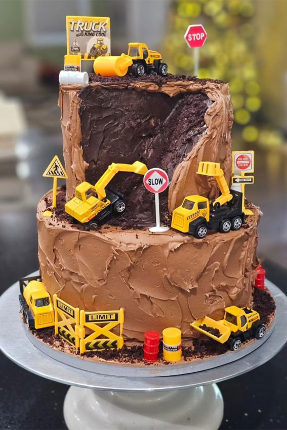 20 Digger-Themed Birthday Cake Ideas : Two-Tier Chocolate Mud Cake