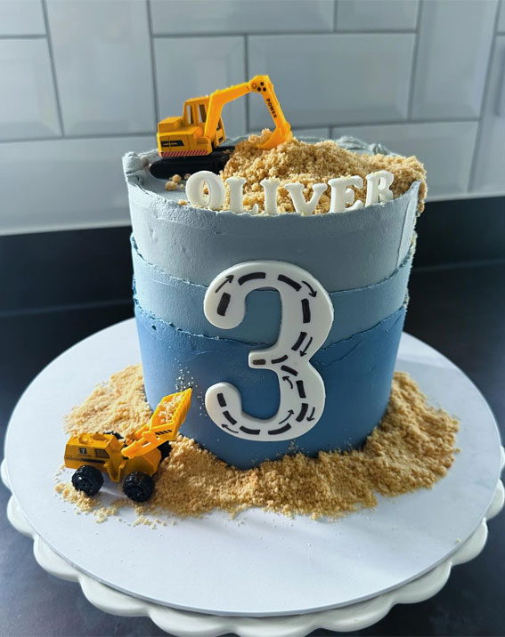 20 Digger-Themed Birthday Cake Ideas : Shades of Blue Digger Cake