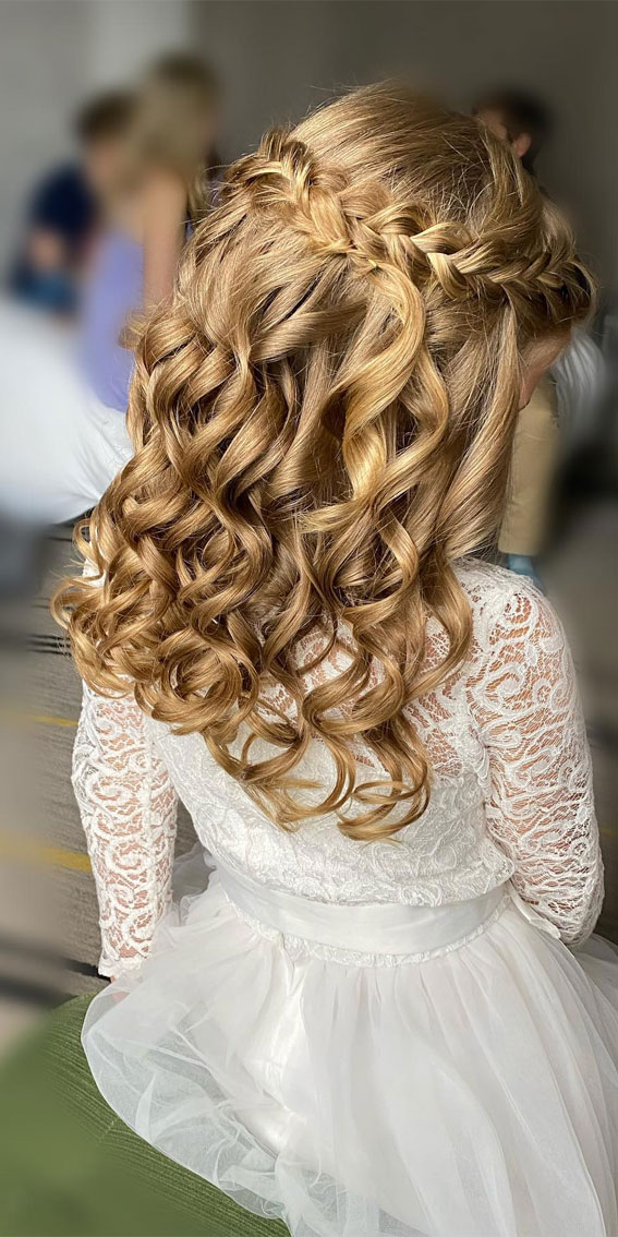 28 Enchanting Flower Girl Hairstyles : Braided Half up Half Down Style with Curls