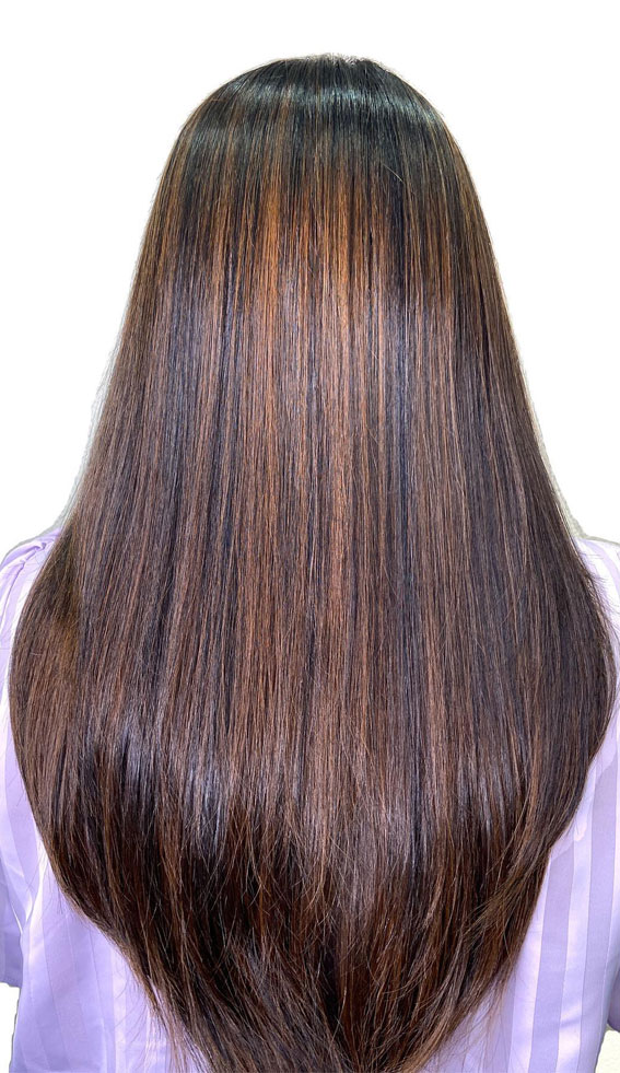 50 Examples of Blonde and Brown Hair to Help You Decide : Cinnamon Highlights Dark Hair