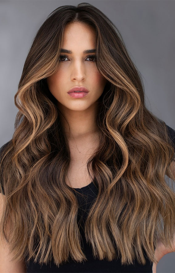 50 Examples of Blonde and Brown Hair to Help You Decide : Toffee Highlights Brunette