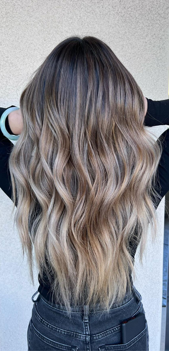 beige ash blonde ombre balayage, ombre balayage ash blonde, ombre smokey ash, ash hair color, ash brown hair color, brunette hair color ideas