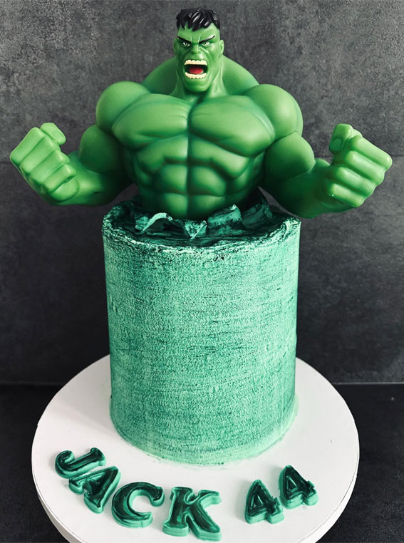 Hulk Birthday Cake Ideas for Superhero Celebrations : Green Power Hulk Birthday Cake for 44th