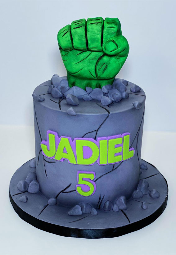 Hulk Birthday Cake Ideas for Superhero Celebrations : Hulk Smash Concrete Cake for 5th Birthday