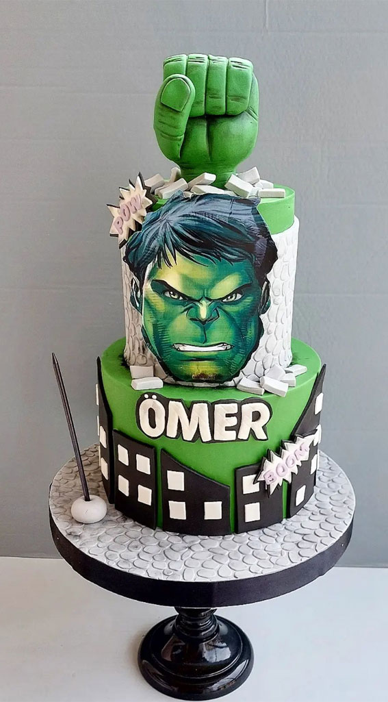 Hulk Birthday Cake Ideas for Superhero Celebrations : Hulk & Cityscape Cake