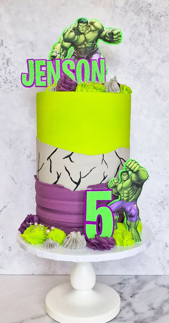 Hulk Birthday Cake Ideas for Superhero Celebrations : Neon Green Hulk Cake