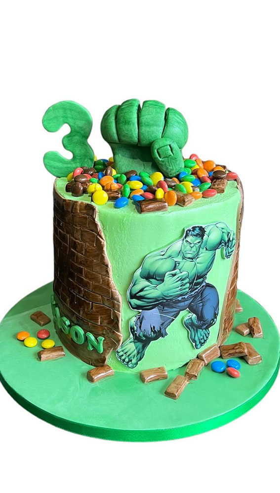 Hulk Birthday Cake Ideas for Superhero Celebrations : Hulk Cake with Smarties