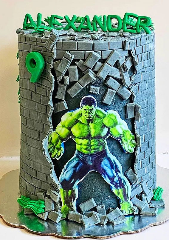 Hulk Birthday Cake Ideas for Superhero Celebrations : Smash Brick Cake for 9th Birthday