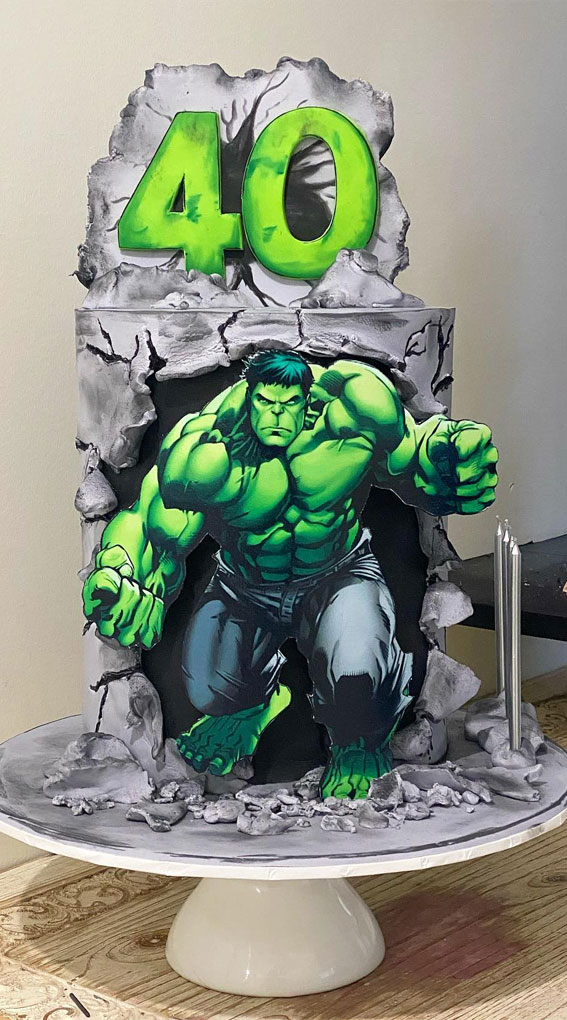 Hulk Birthday Cake Ideas for Superhero Celebrations : Hulk-Themed Cake for 40th Celebration