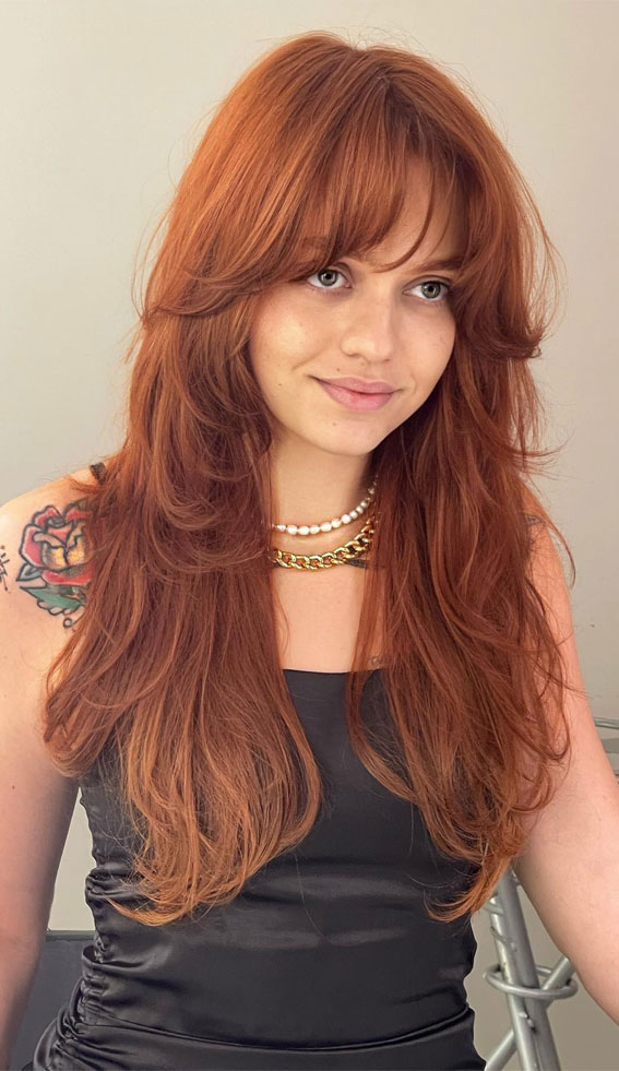 27 Effortlessly Elegant Long Straight Hairstyles That Wow : Intense Copper Shaggy Hairstyle