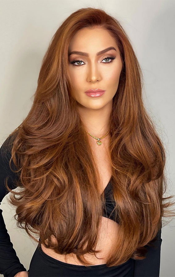 27 Effortlessly Elegant Long Straight Hairstyles That Wow : Rich Ginger Copper Layers