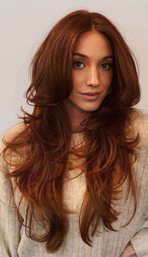 27 Effortlessly Elegant Long Straight Hairstyles That Wow : Rich Copper Beauty