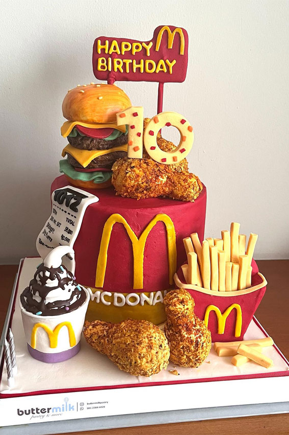 McDonalds cake, mcdonald's cake ideas, mcdonalds birthday cake, mcdonald's birthday cake uk, mcdonald's birthday cake design, mcdonalds inspired birthday cake, mcdonald's birthday cake 80s, McDonalds burger cake, McDonalds theme birthday cake