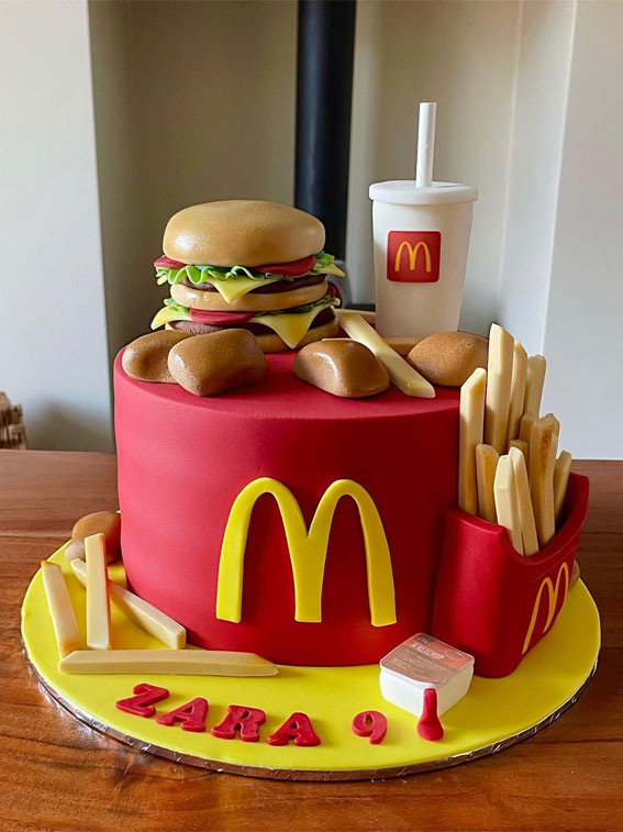 McDonalds cake, mcdonald's cake ideas, mcdonalds birthday cake, mcdonald's birthday cake uk, mcdonald's birthday cake design, mcdonalds inspired birthday cake, mcdonald's birthday cake 80s, McDonalds burger cake, McDonalds theme birthday cake