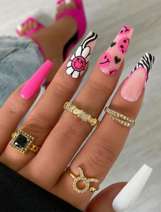 35 Creative Nail Art Inspirations to Transform Your Tips : Pink Edgy Elegance