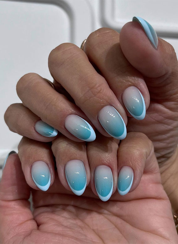 35 Creative Nail Art Inspirations to Transform Your Tips : Ombre Blue White Tip Nails