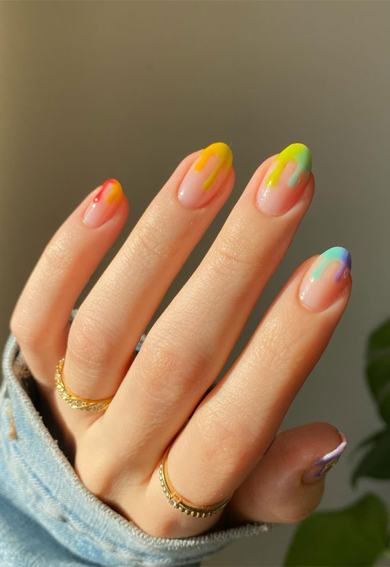 35 Creative Nail Art Inspirations to Transform Your Tips : Colourful Dripped Tip Nails