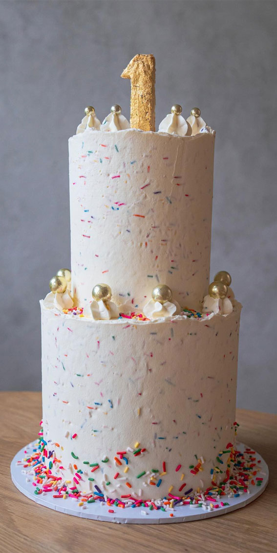 30 Dazzling Confetti Cake Ideas for Every Celebration : Two-Tiered First Birthday Cake