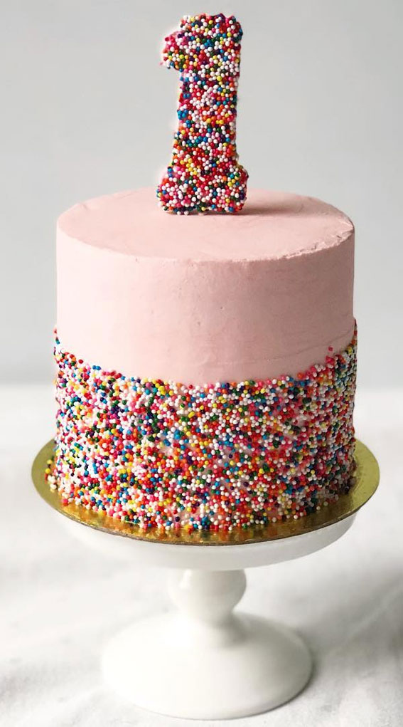 30 Dazzling Confetti Cake Ideas for Every Celebration : Pretty in Pink First Birthday Delight