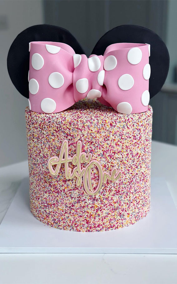 30 Dazzling Confetti Cake Ideas for Every Celebration : Minnie-Inspired Sprinkle Sensation