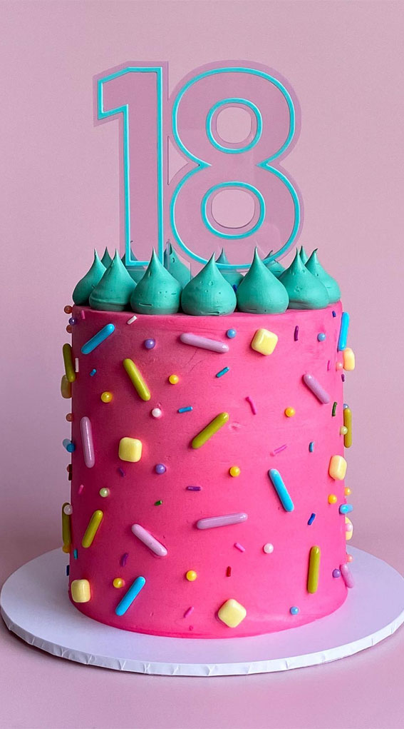 30 Dazzling Confetti Cake Ideas for Every Celebration : Bright Pink Cake for 18th Celebration