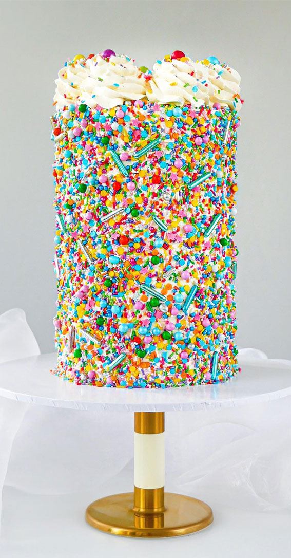 vibrant cake, colorful birthday cake, confetti cake, funfetti cake, sprinkle cake, simple sprinkle cake ideas, simple funfetti cake,  2 layer confetti cake, colourful sprinkle cake, best sprinkles funfetti cake, what kind of sprinkles for funfetti cake