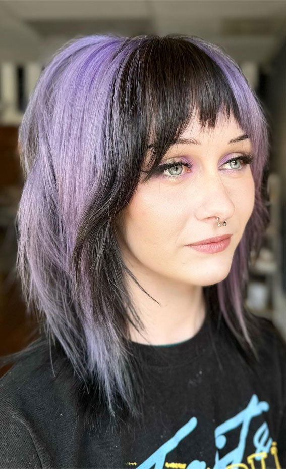 20 Wolf Haircuts for All Lengths : Lilac & Dark Two-Toned Wolf Cut