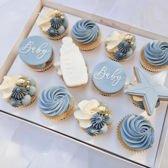 40 Cute Cupcake Ideas For Every Party : Dusky Blue Cupcakes for Baby Shower