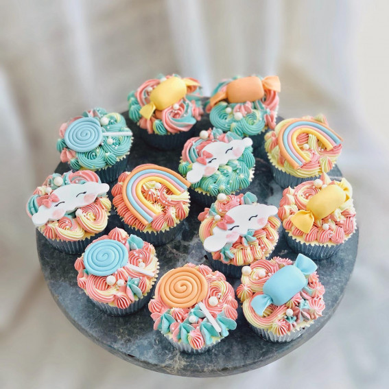 pastel rainbow cupcake, pastel rainbow theme cupcakes, birthday cupcakes, baby shower cupcakes, wedding cupcakes, elegant cupcakes, cupcake decorating ideas, theme cupcakes, cupcake ideas 2024